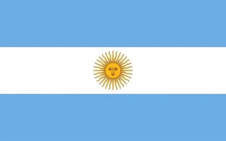 Bandera de Argentina con franjas celestes y blanca, y el Sol de Mayo en el centro