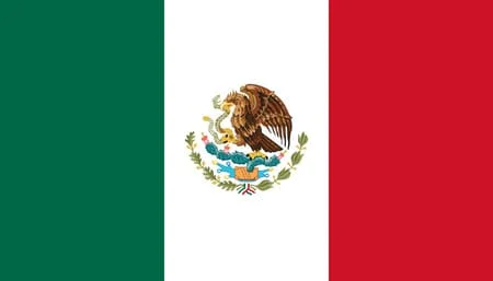 Bandera de México con franjas verde, blanca y roja, y el escudo nacional en el centro
