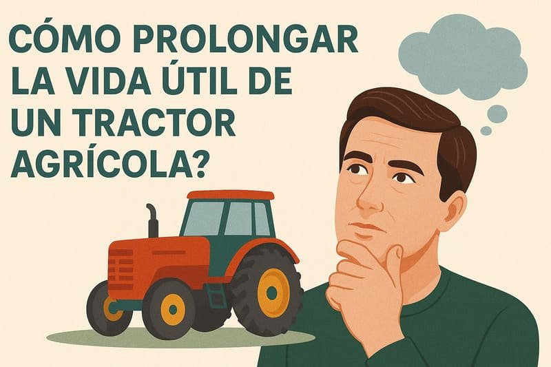 Ilustración mostrando técnicas para extender la vida útil de tractores agrícolas modernos.