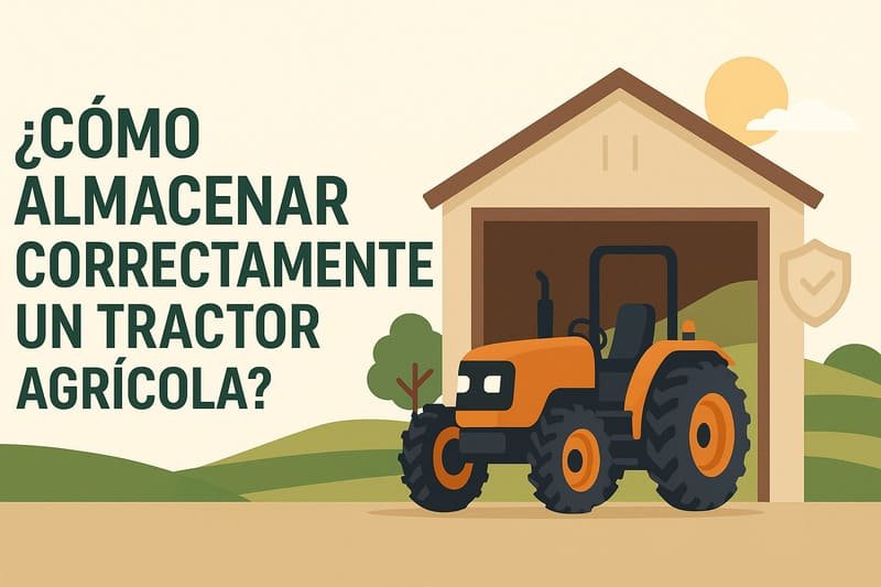Ilustración de almacenamiento de tractor moderno en granero, solución eficiente para maquinaria agrícola.