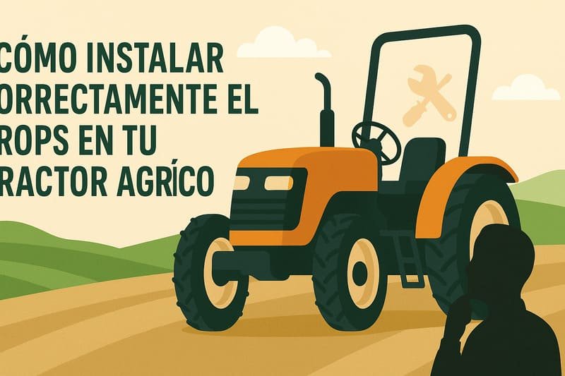 Ilustración de un marco antivuelco para tractor brindando protección y seguridad agrícola.