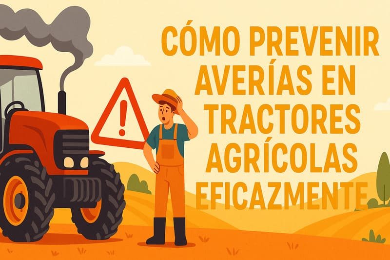 Ilustración detallada mostrando prácticas para evitar averías en tractores agrícolas.