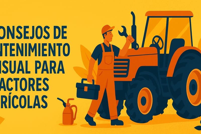 Ilustración mostrando recomendaciones para el mantenimiento mensual de un tractor agrícola moderno.