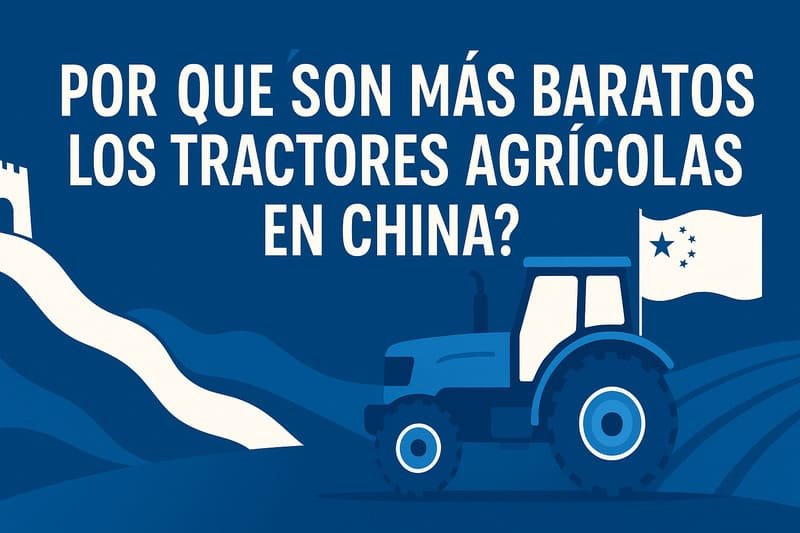 Ilustración de un tractor chino económico sobre fondo claro para agricultura rentable.